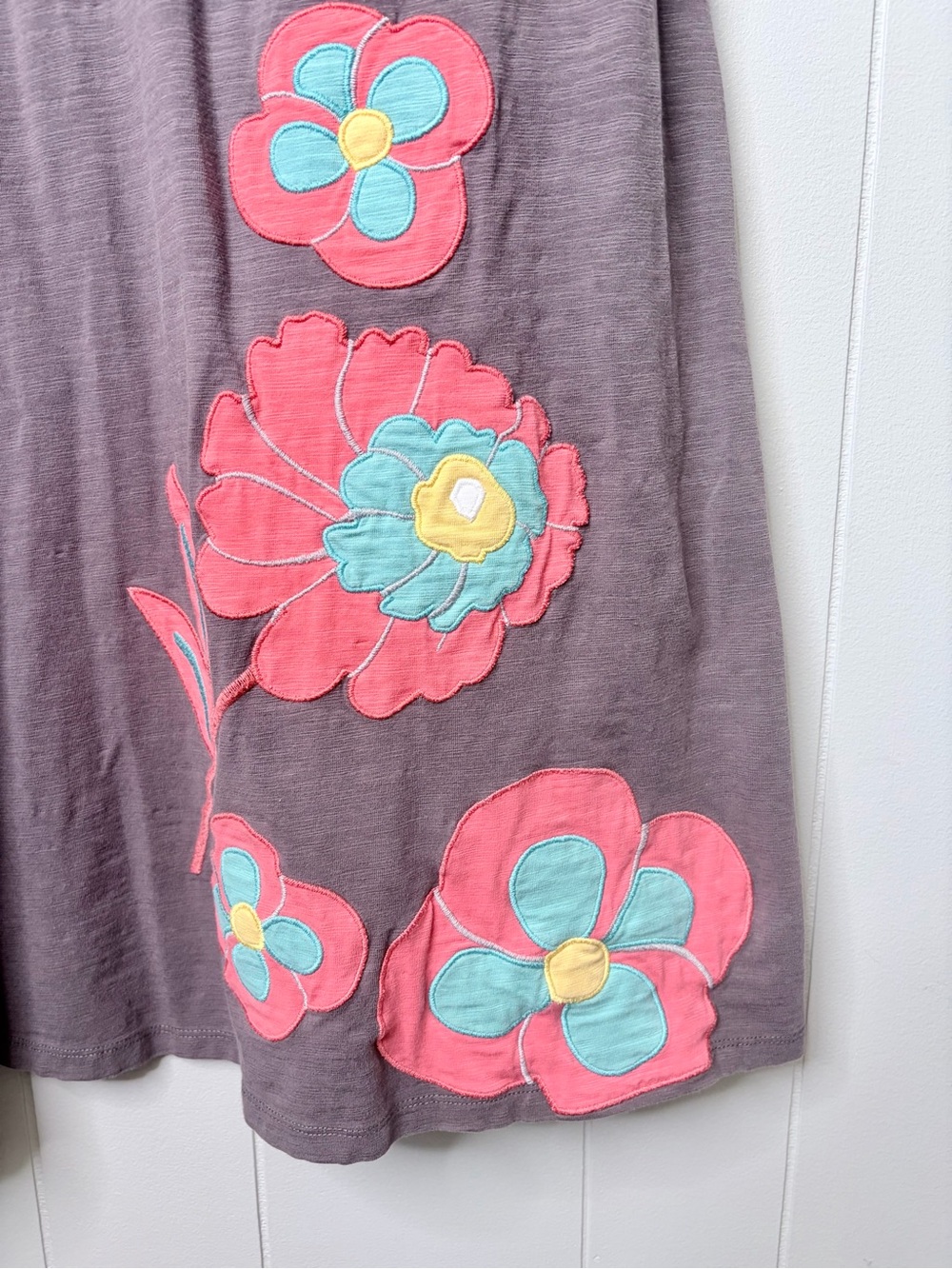 Boden Mushroom Brown Floral Appliqué Knit Dress Cotton Women’s 14 - Picture 2 of 9